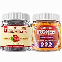 2 Pack Sugar Free Iron Gummies 18mg & Berberine Supplement 1500mg, Sugar Free Berberine HCL Gummies for Body Management, Iron Deficiency, Anemia