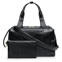 miss fong Black Leather Diaper Bag Tote, 14 Pockets, 28.45L, Unisex-Babies, Travel