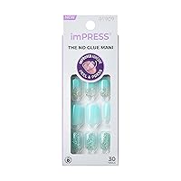 KISS imPRESS No Glue Mani Press-On Nails, Mini, Eternity', Medium Blue, Short Size, Squoval Shape, Includes 30 Nails, Prep Pad, Instructions Sheet, 1 Manicure Stick, 1 Mini File