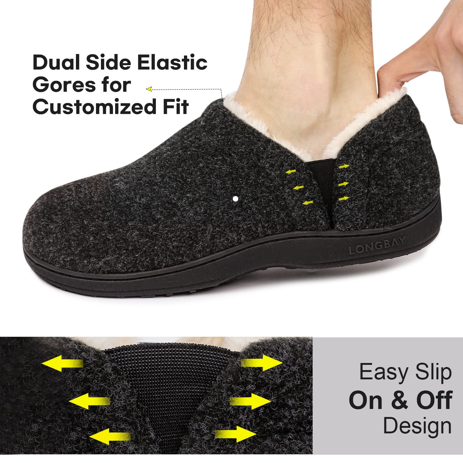 LongBay Men's Cozy Memory Foam Slippers Comfy House Shoes