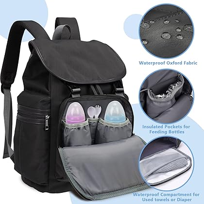 Fandiar Baby Diaper Bag Backpack with Portable Changing Pad Large Capacity Diaper Bag for Baby Girls Boys, Multifunction Waterproof Travel Back Pack with USB Charging Port