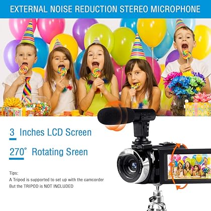 Vmotal Video Camera Camcorder with Microphone, 2.7K HD 42.0 MP 18X Digital Zoom 1080P Vlogging YouTube Recorder, 270 Degree Rotation 3.0 Inch Screen with 2 Batteries Inculde 32GB SD Card