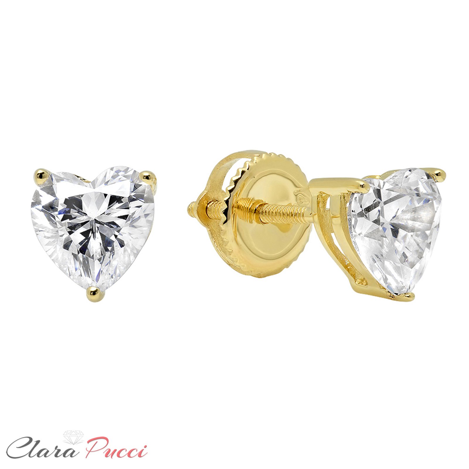 Clara Pucci 0.90 CT Heart Cut Conflict-Free VVS1 Ideal Gemstone April Birthstone designer Solitaire Stud Earrings Solid 14k Yellow Gold Screw Back