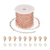 Pandahall 15.7-16.4 Feet Rose Gold Heart Link Chains 5x3.5x0.4mm Soldered Brass Love Heart Cable Chains Spool with 20Pcs Lobster Claw Clasps 30Pcs Jump Rings for Bracelet Necklace Jewelry Making