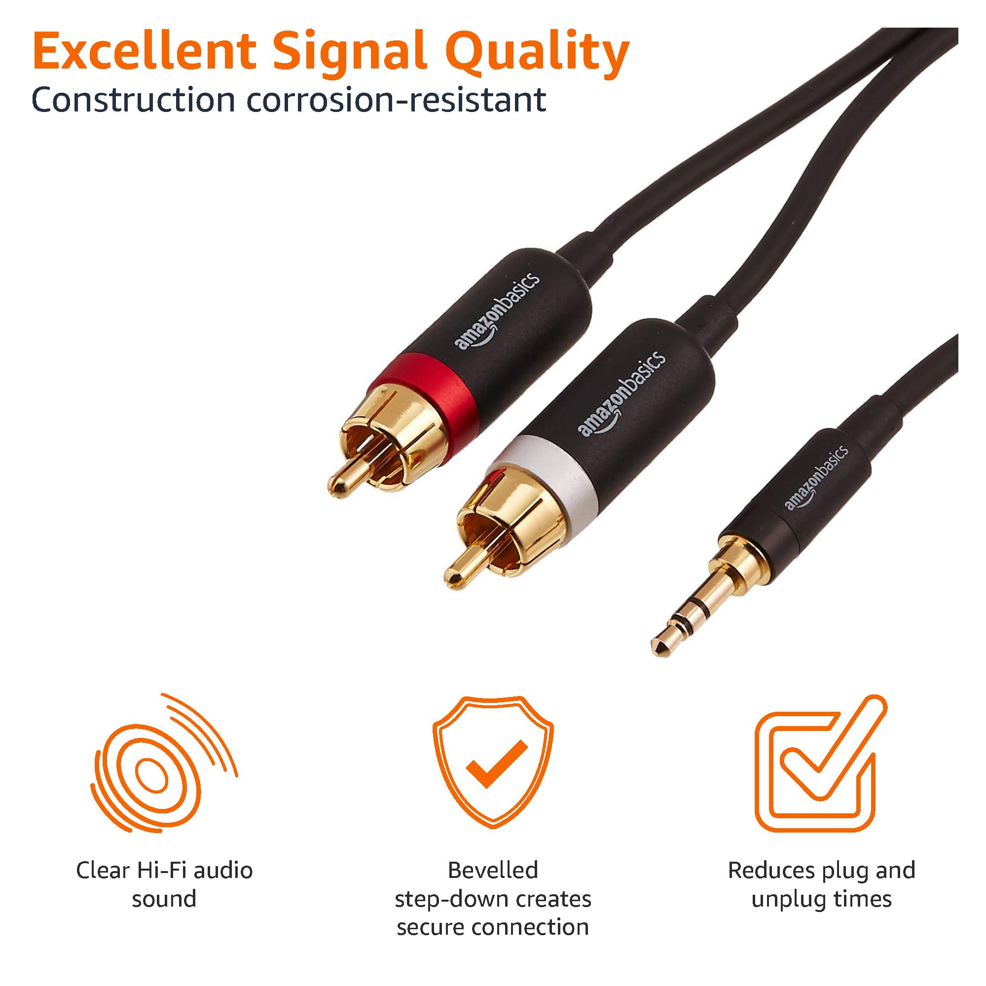 Amazon Basics 3.5mm to 2-Male RCA Adapter Audio Stereo Cable For Speaker, 25 Feet