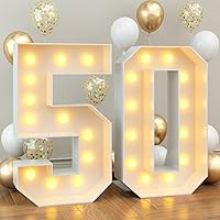 4ft Marquee Light up Numbers 50 Mosaic Numbers Frame for 50th Birthday Party Large Cardboard with Light Bulbs Pre-Cut Kit Giant Cut-Out Thick Foam Board Sign Diy Decorations Anniversary Men Women