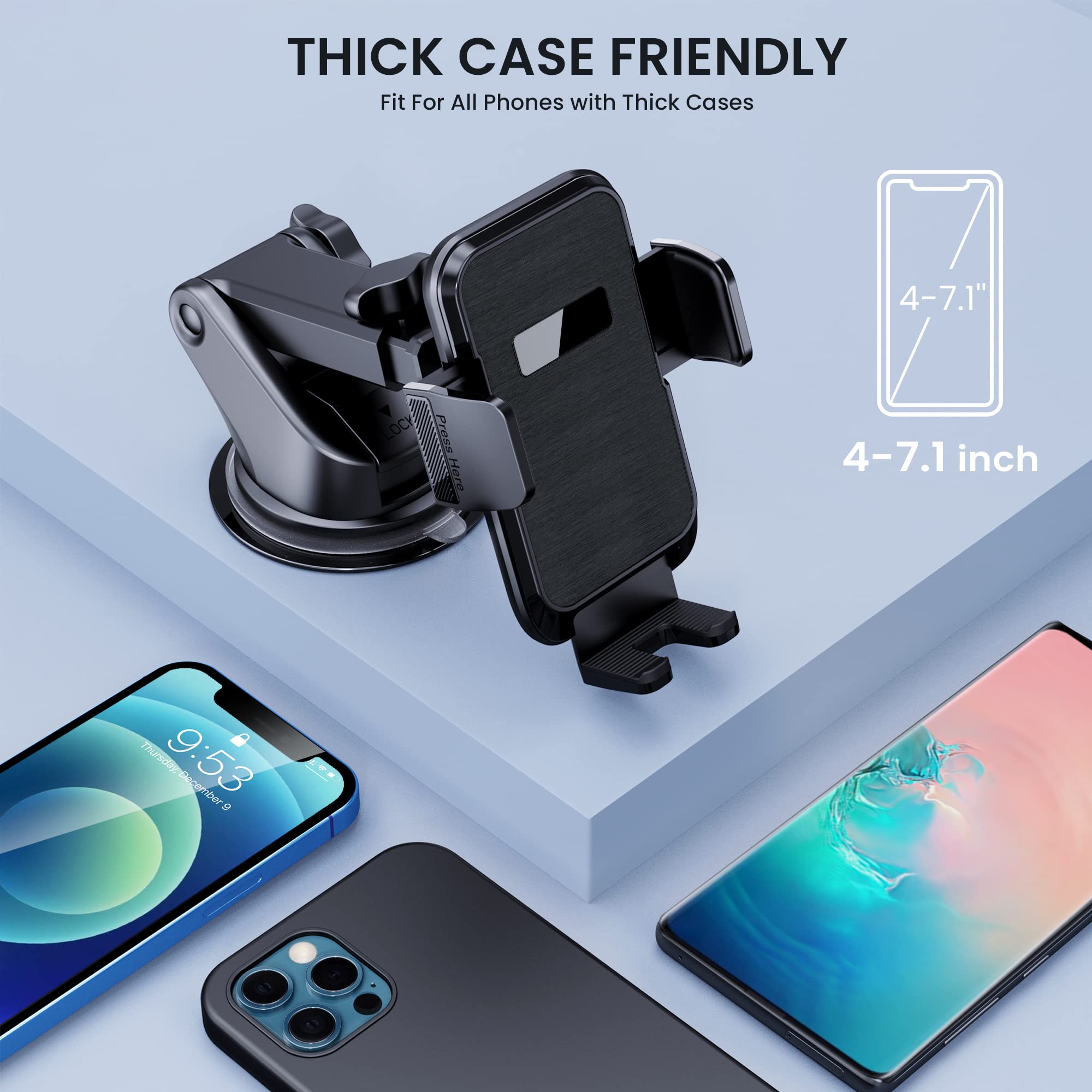 Phone Mount for Car Phone Mount [Military-Grade Super Suction] Phone Holder Car Mount for iPhone Automobile Cell Phone Accessories For Dashboard Windshield Air Vent Fit All iPhone Android Smartphones