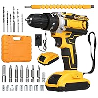 Drill Driver,Cordless Drill Driver Kits with 2 Battery 21V Hand-held Electric Drill with 3/8inch Keyless Chuck LED Work Light for Drilling Wall Bricks Wood Metal Toolbox Package