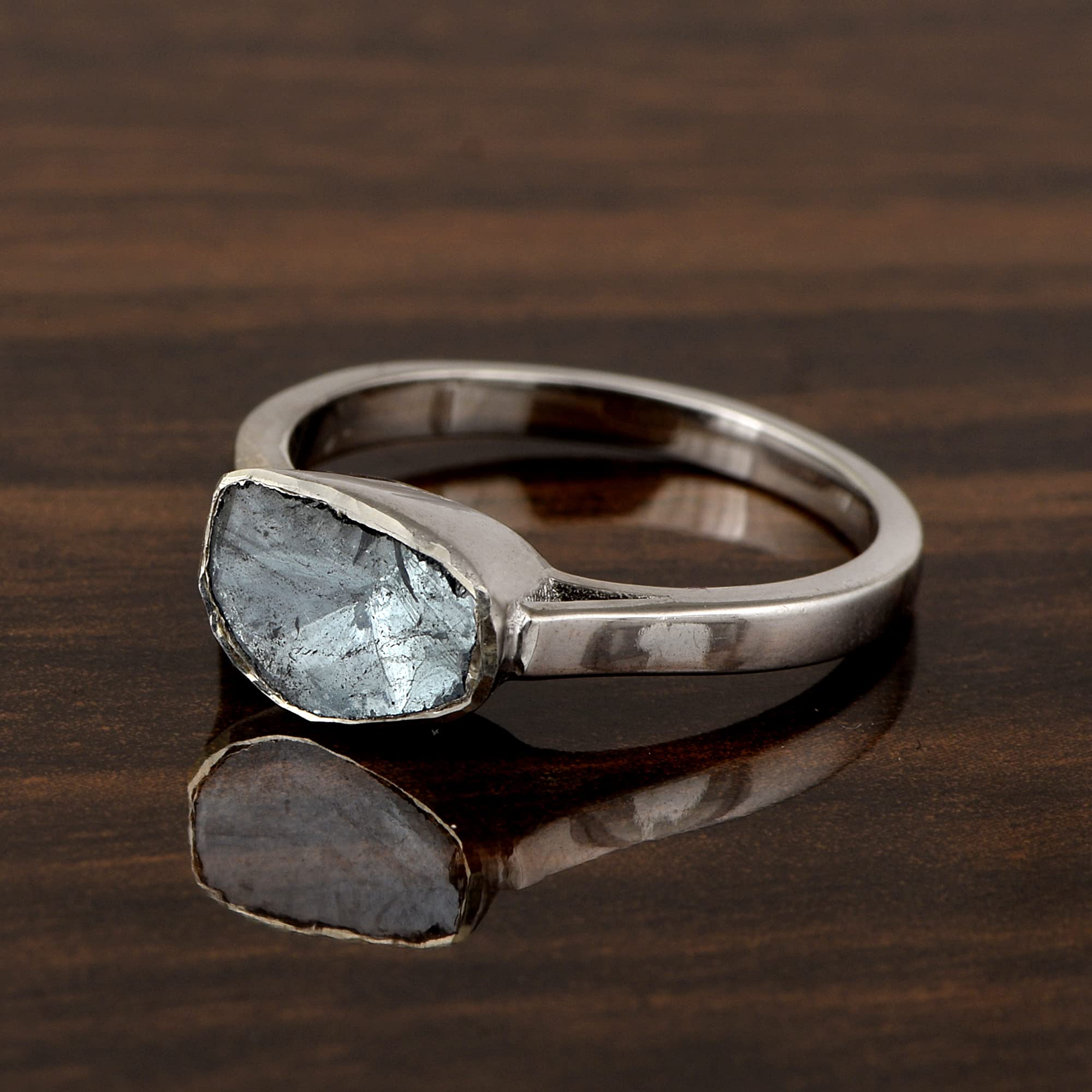 MOONEYE 0.50 CTW Natural Blue Diamond Polki Solitaire Handmade Women Ring, 925 Sterling Silver Ring White Gold Plated