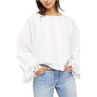 Free People Womens Wishing Well Embroidered Bell Sleeves Peasant Top