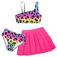 RAISEVERN Girls Swimsuit 3 Piece Bathing Suits Cute Quick Dry Bikini Tankini Sets with Cover Ups Beach Skirt for 5-12 Years