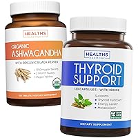 Bundle of Thyroid Support & Ashwagandha - Revive & Thrive Pack - Thyroid Support with Iodine (Non-GMO) Improve Energy & Organic Ashwagandha with 1350mg Ashwaganda Root Powder Per Serve