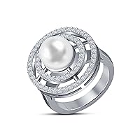 14K White Gold AAA Quality 0.68 Carat Diamond 9 mm White South Sea Cultured Pearl Ring
