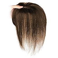 Wigs Hair Topper Real Human Hair 9.8 Inch Long Human Hair Toppers for Thin Hair Women Silk Base Clip In Hair Extensions Natural Looking for Daily Use Brown
