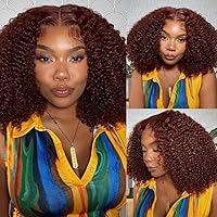 Nadula Bye Bye Knots Glueless Put On & Go Wig Reddish Brown Kinky Curly Bob Lace Front Wigs Human Hair, 7x5 HD Lace Invisible Knots Afro 4C Curly Wig with Bleach Knots 180% Density 16 inch