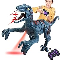 Remote Control Dinosaur Toys for Kid - Walking Dinosaur Toys for Boys 5-7，RC Jurassic Velociraptor Toys 8-12，Robot Dinosaur 3-5 with Light Sounds Birthday Gift Toys for Boys Age 3+ Rechargeable Blue
