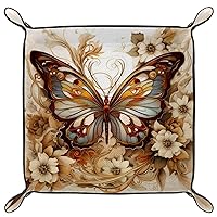 White Flowers Vintage Butterfly Microfiber Leather Dice Trays Folding for RPG DND Table Games, Leather Dice Holder Storage Box Portable Folding Rolling Dice Tray, 20.5x20.5cm