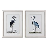 MY SWANKY HOME Set 2 Coastal Heron Wall Art Prints | Birds Audubon Vintage Style Wood Frame