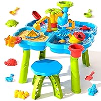 Doloowee Sand and Water Table Toy for Kids, 4 in 1 Water Showers Pond Water Play/Activity Table for Summer, Outdoor Toy on Beach Backyard for Toddlers 1-3 Age 3-5 and Up