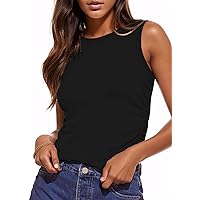 Womens Tank Tops High Crew Neck Racerback Sleeveless Ribbed Knit Camisole Slim Fitted Y2K Blouse Side Ruched T-Shirts