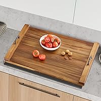 30 x 22 Inch Acacia Wood Noodle Board Stove Cover with Handles, Wood Stove Top Cover Board for Electric Stove Gas Stove, Counter Space Sink Cover RV Stove Top Cover, Decorative Tray