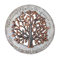 Roman Exclusive Terrace Garden Stone with a Tree and Verse, 12.2-Inch, 2-Tone Dolomite/Resin