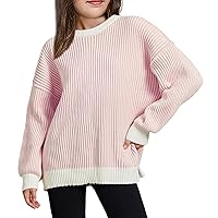 Girls Sweaters Pullover Long Sleeve Crewneck Oversized Casual Knit Striped Sweater Cute Jumper Tops