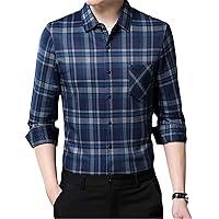 Long Sleeve Men Shirts Slim Fit Casual Plaid Korean Dress Clothes