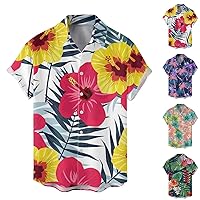 Mens Hawaiian Shirts Big and Tall Funny Summer Tops Relaxed Fit Baggy Button Down Stretchy Soft Multicolored Clothing