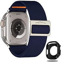 Bands with Case Compatible Apple Watch Ultra/Ultra 2 Band 49mm 45mm 44mm 42mm,Adjustable Sport Stretch Nylon Solo Loop Strap with Durable TPU Case for iWtch Ultra 2/Ultra 9/8/7/6/5/4/3/2/1 Man