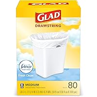 Glad Trash Bags, Medium Kitchen Drawstring Garbage Bags 8 Gallon White Trash Bag, Fresh Clean Scent, 80 Count (Package May Vary)