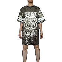 Customized Number Name Sequin Jersey Dress Shirt for Adult Women Birthday Gifts Games Day