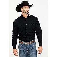 Stetson Men's Solid Logo Long Sleeve Western Shirt Black Medium