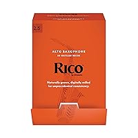 D'Addario Woodwinds - Rico Saxophone Reeds - Reeds for Alto Saxophone - Thinner Vamp Cut for Ease of Play, Traditional Blank for Clear Sound - Alto Sax Reeds 2.5 Strength, 50-Pack