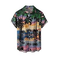 Men's T-Shirts, Casual Button Down Short Sleeve Hawaiian Tropical Tees Shirts Summer Holiady Beach Printed Tshirts