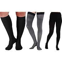 (9 Pairs) Graduated Compression Socks Plus Size Circulation 20-30mmHg - Extra Wide Opaque Closed Toe Women & Men Knee Hi Stockings for Swelling Edema - Black & Grey & Black