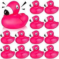 Flamingo Rubber Duckies for Kids, 12PCS Pink Flamingo Duck Bath Toys Cute Floating Squeaky Mini Rubber Ducks for Baby Shower, Cake Decoration, Classroom Carnival Prizes