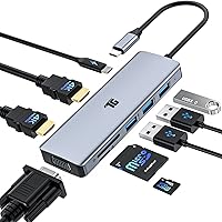 USB C Hub, Tiergrade 9 In 1 Triple Display Collage Display Laptop Docking Station with 2 4K HDMI, VGA, PD, USB 3.0 and TF/SD Card Reader, USB C Dock for MacBook/Dell/HP/Lenovo and Other Type-C Laptops