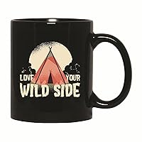 Native Tent Gift for Nature Lovers Love Your Wild Side Caption Over Full Moon Silhouette 11oz 15oz Black Coffee Mug
