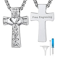 Supcare Cross Ash Urn Necklace for Men Women, Stainless Steel/Gold/Black Cremation Jewelry Memorial Keepsakes Pendants Loss of Father Mum NANA Gift, with Filling Kit Gift Box