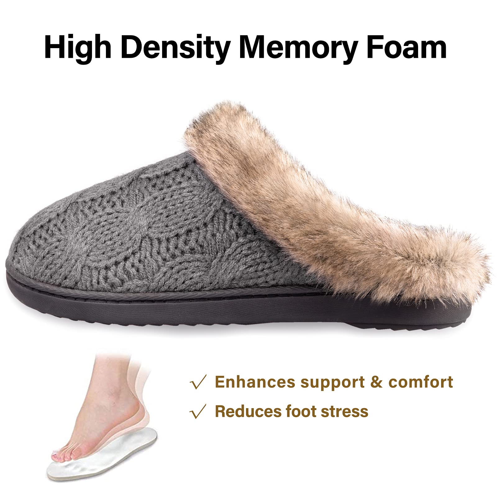 ULTRAIDEAS Women's Memory Foam House Slippers with Hard Bottom, Fur Lined House Shoes with Non-Slip Rubber Sole for Indoor & Outdoor