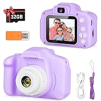 Kids Camera,HD Digital Video Camera,Childrens Toys for 3 4 5 6 7 8 9 Year Old Boys/Girls,Selfie Camera for Kids,Christmas Birthday Gifts with 32GB SD Card (Purple)