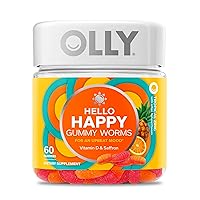 Hello Happy Gummy Worms, Mood Balance Support, Vitamin D, Saffron, Adult Chewable Supplement, Tropical Zing - 60 Count