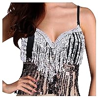 Women Belly Dance Crop Top Sequin Top Bandage Tank Top Strappy Backless Tube Top Tank Womens Workout Sports Bra