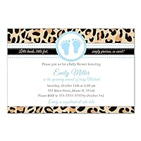 30 Invitations Boy Baby Shower Leopard Animal Print Blue Personalized Photo Paper