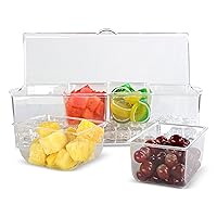 7Penn Condiment Tray with Ice Chamber, 4 Condiment Containers, Lid - Bar Garnish Tray Chilled Condiment Server Caddy