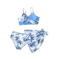 Milumia Girl's 3 Piece Swimsuits Tropical Print Twist Front Bikini Set with Coverup Skirt