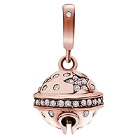 925 Sterling Silver Cubic Zirconia Jingle Bell Twinkle Star Christmas Dangle Bead f/European Charm Bracelet