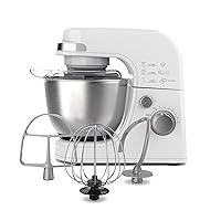 Hamilton Beach Electric Stand Mixer, 4 Quarts, Dough Hook, Flat Beater Attachments, Splash Guard 7 Speeds with Whisk, White