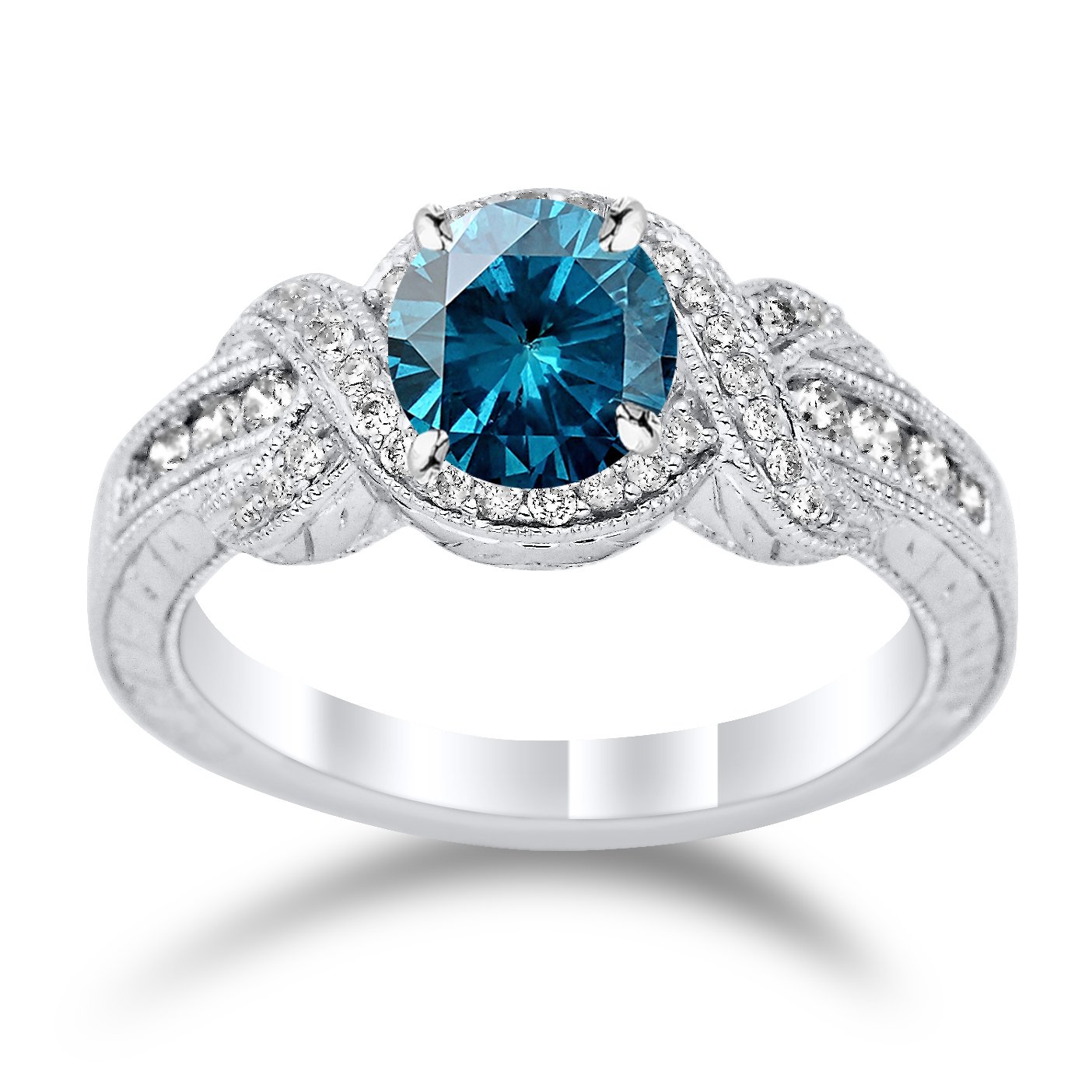 Twisting Channel Set Knot Diamond Engagement Ring with a 1 Carat Blue Diamond Heirloom Quality Center